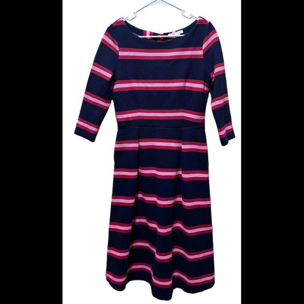 Boden A-Line Dress in Blue and Pink with 3/4 Sleeves